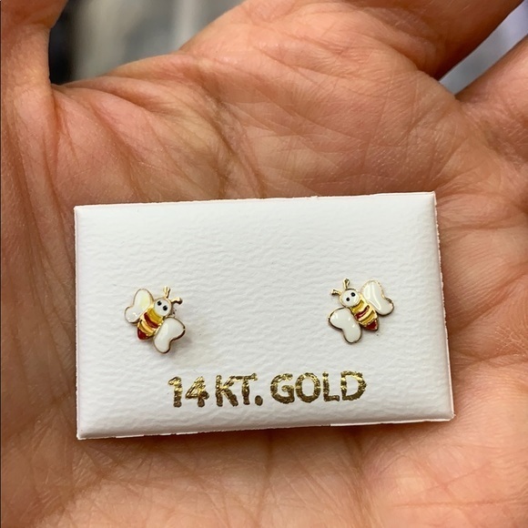 Jewelry - Tiny kids baby 14k Yellow Gold Bee Stud Earrings